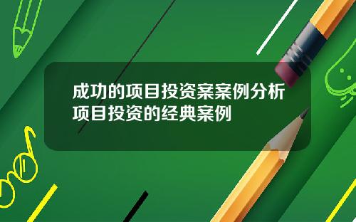 成功的项目投资案案例分析项目投资的经典案例