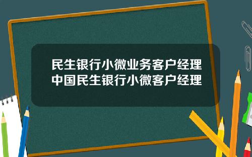 民生银行小微业务客户经理中国民生银行小微客户经理