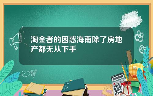 淘金者的困惑海南除了房地产都无从下手