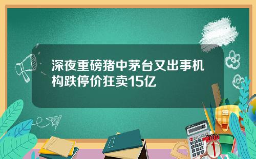 深夜重磅猪中茅台又出事机构跌停价狂卖15亿