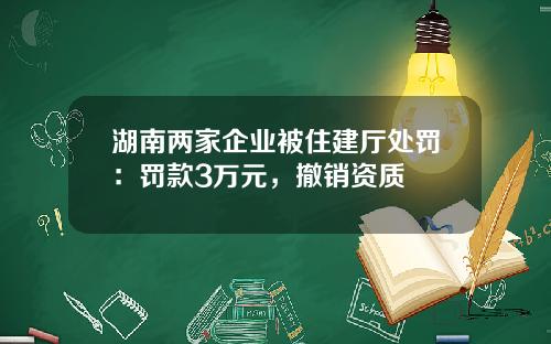 湖南两家企业被住建厅处罚：罚款3万元，撤销资质