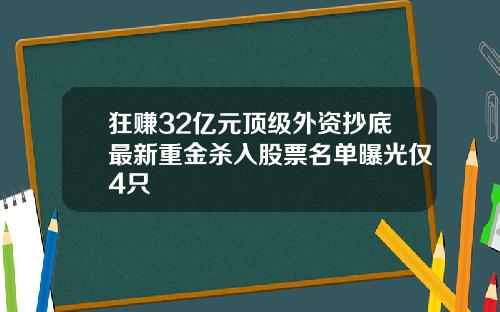 狂赚32亿元顶级外资抄底最新重金杀入股票名单曝光仅4只