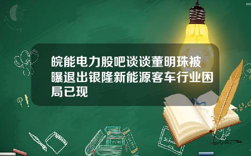 皖能电力股吧谈谈董明珠被曝退出银隆新能源客车行业困局已现