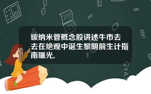 碳纳米管概念股讲述牛市去去在绝观中诞生黎明前生计指南曝光.