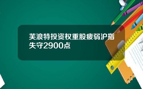 芙浪特投资权重股疲弱沪指失守2900点