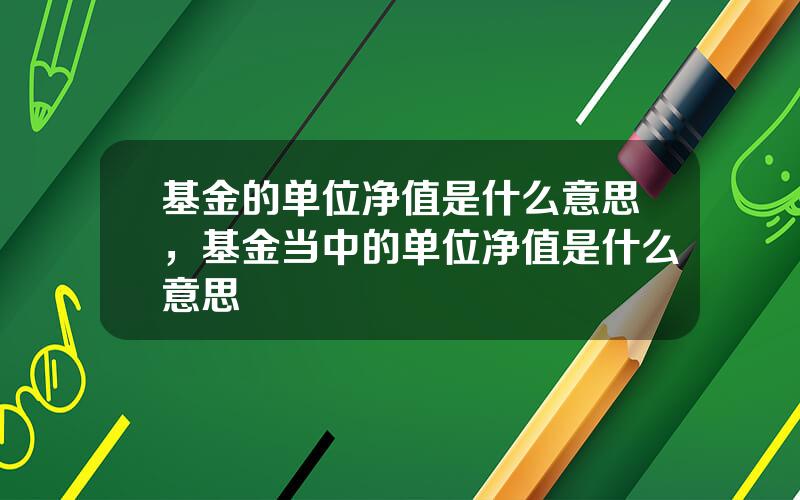 基金的单位净值是什么意思，基金当中的单位净值是什么意思