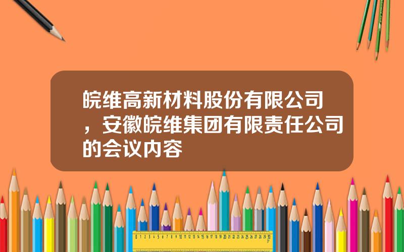 皖维高新材料股份有限公司，安徽皖维集团有限责任公司的会议内容