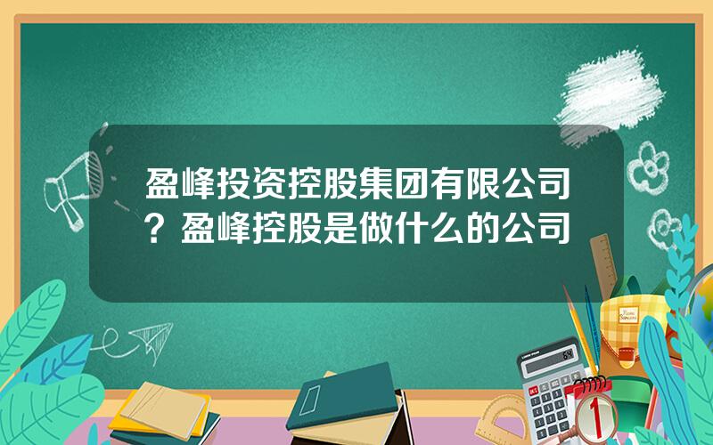 盈峰投资控股集团有限公司？盈峰控股是做什么的公司