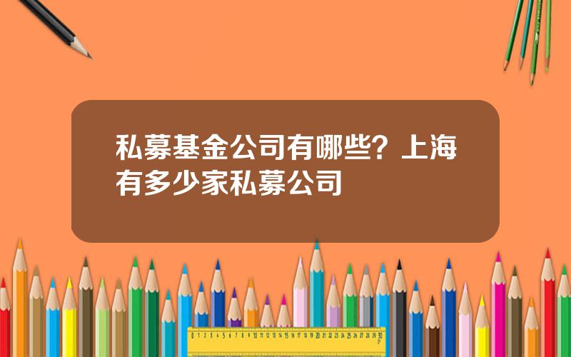 私募基金公司有哪些？上海有多少家私募公司